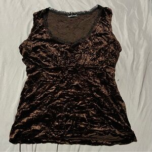 Wet Seal Brown Velvet lace trim bows Women's Top Grunge Y2K Gothic croquette